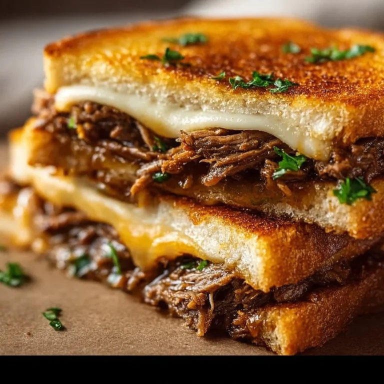 Cheesy hot beef sandwiches served with melted cheese and garnishes
