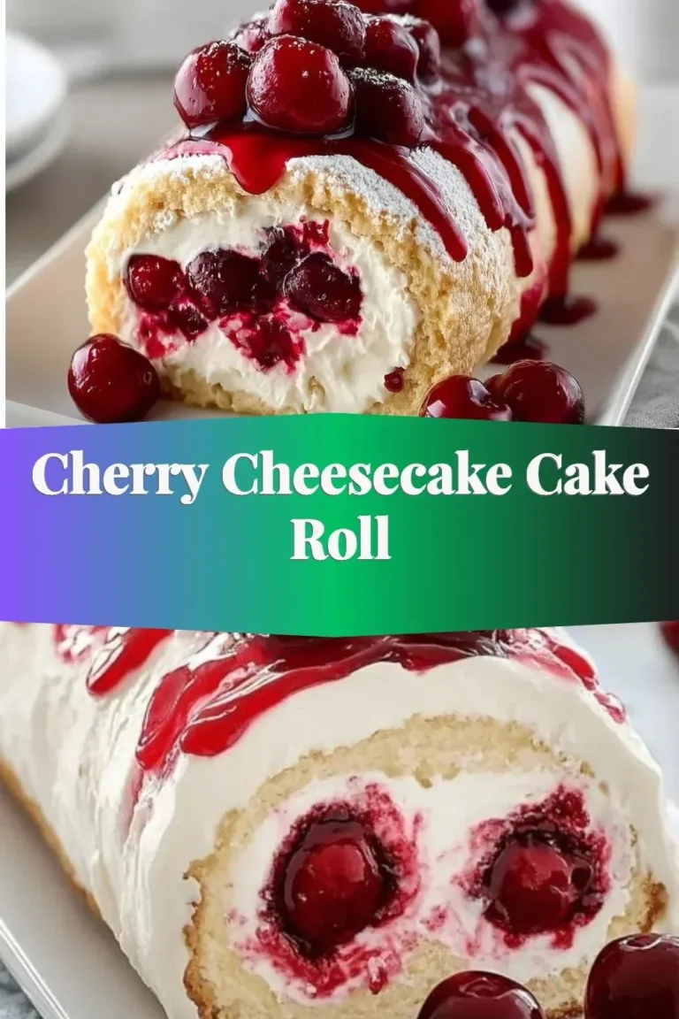 Cherry Cheesecake Cake Roll dessert with creamy filling and cherry topping