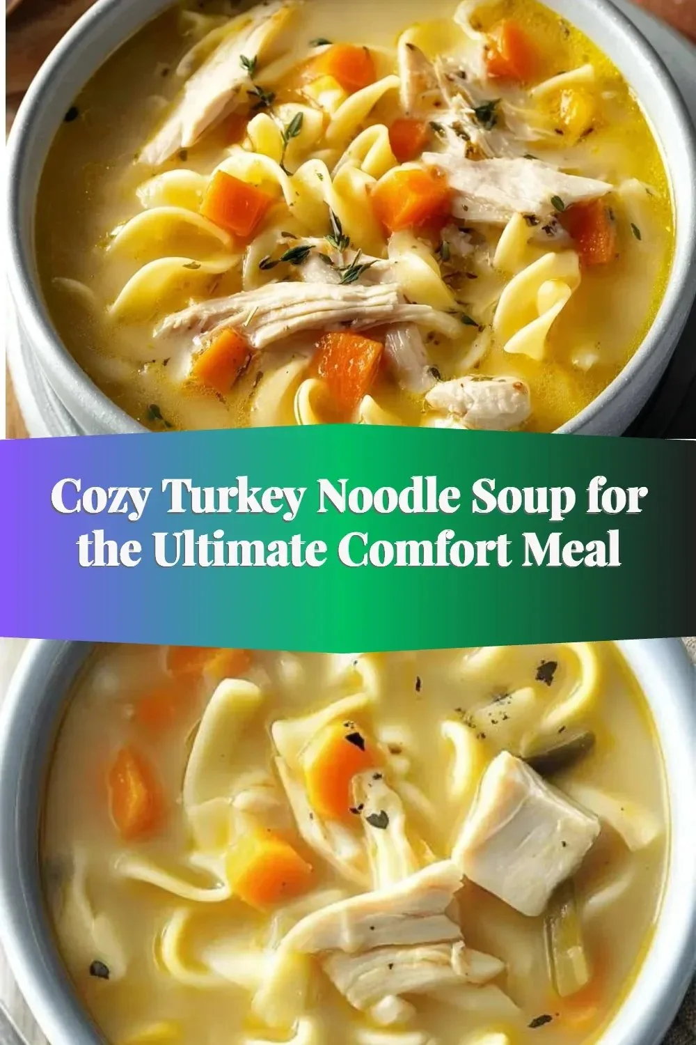 Cozy bowl of Turkey Noodle Soup with vegetables and noodles