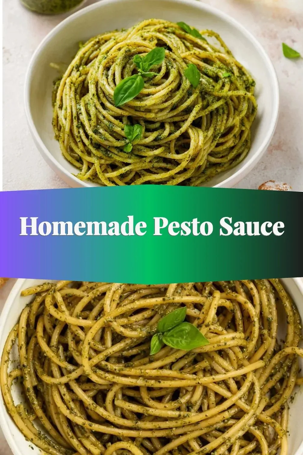 Bowl of homemade pesto sauce made from fresh basil and ingredients