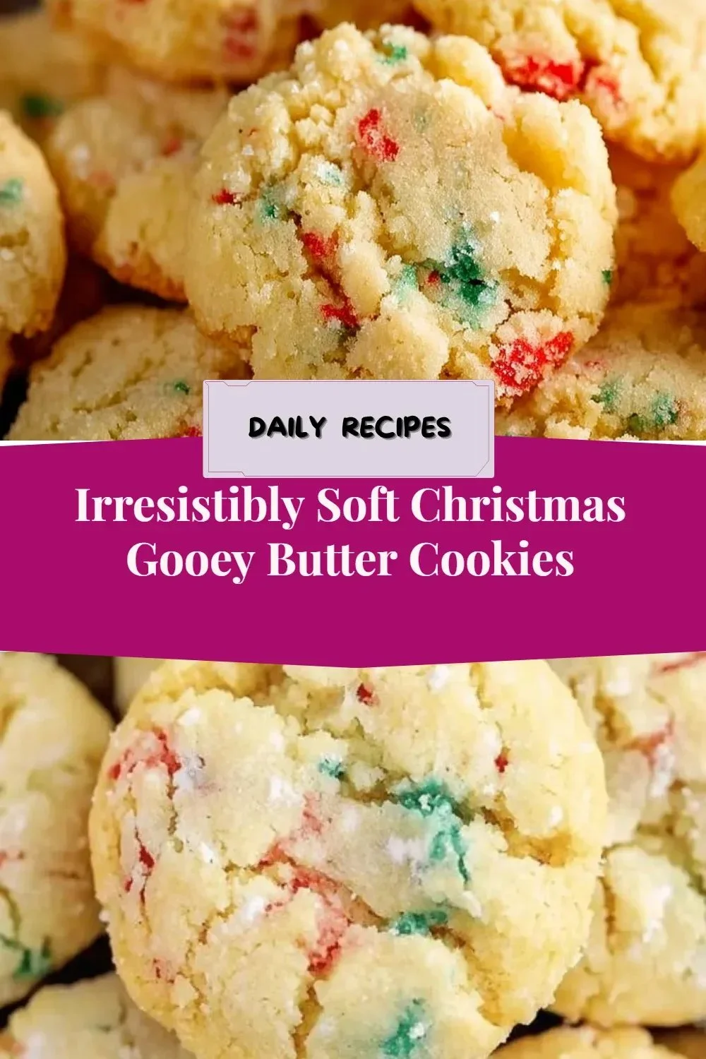 Irresistibly soft Christmas gooey butter cookies on a festive plate