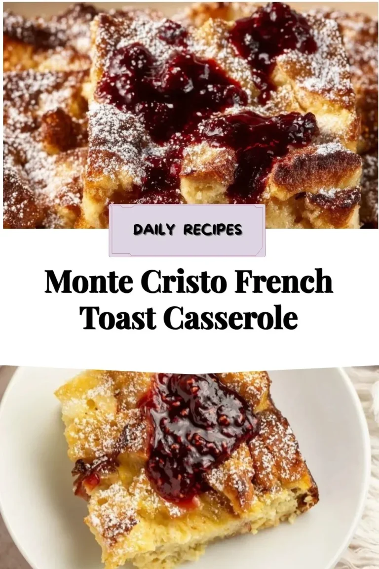 Delicious Monte Cristo French Toast Casserole baked until golden brown and served warm.